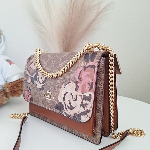 NWT Coach Klare Crossbody Bag Signature Canvas Rose Print Brown Medium Handbag - Picture 4 of 15
